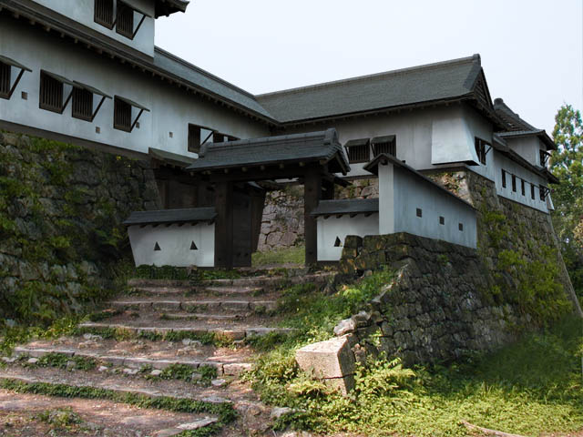 村上城・冠木門の復元3DCG合成写真