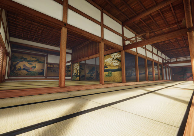 村上城の「山麓居館」（御殿）再現3DCG