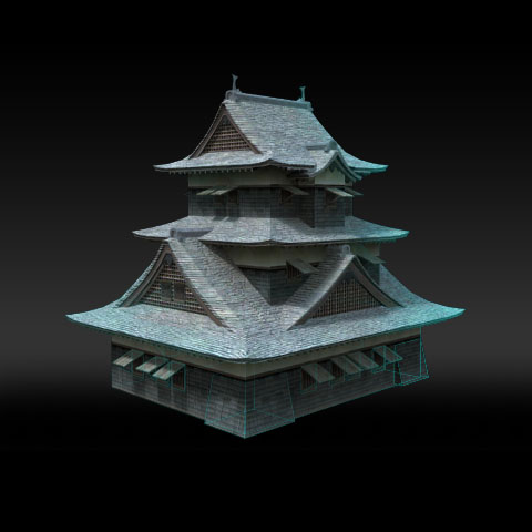 仮想再現した村上城初代天守の立面図